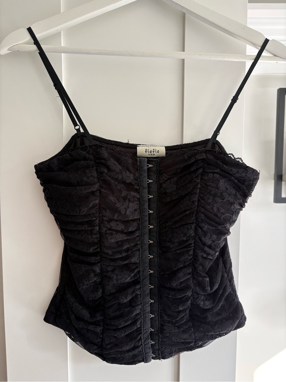 Vintage Black Lace Ruched Corset Tank Top